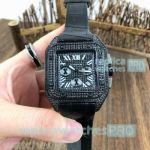 Replica Cartier Santos Men's Watch 45mm - Black Dial Black Leather Strap